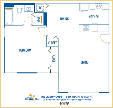 One bedroom floor plan Bristol Bay in Tampa Florida